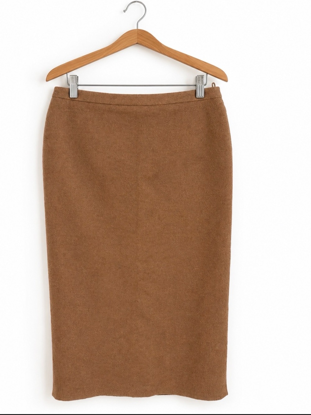 Max Mara Camel Brown Wool/Wool Blend  Textured Pencil Skirt Made in Italy